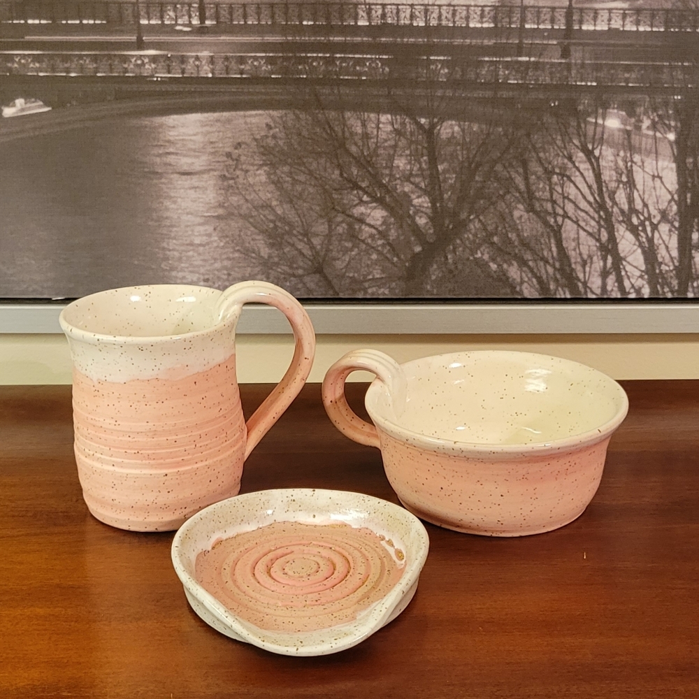 *SOLD* Handmade Pottery Set - Mug, Soup Bowl, Spoon Rest